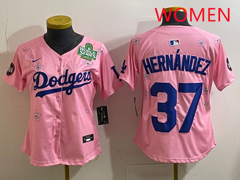 Women Los Angeles Dodgers #37 Hernandz Pink Sakura Edition 2025 Nike MLB Jersey style 38->women mlb jersey->Women Jersey
